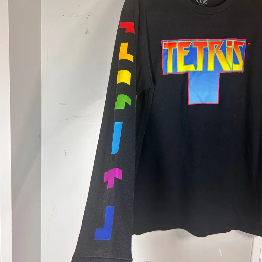 Tetris Long Sleeve Graphic Tee Retro Gaming‎ Black Size Large, Gaming